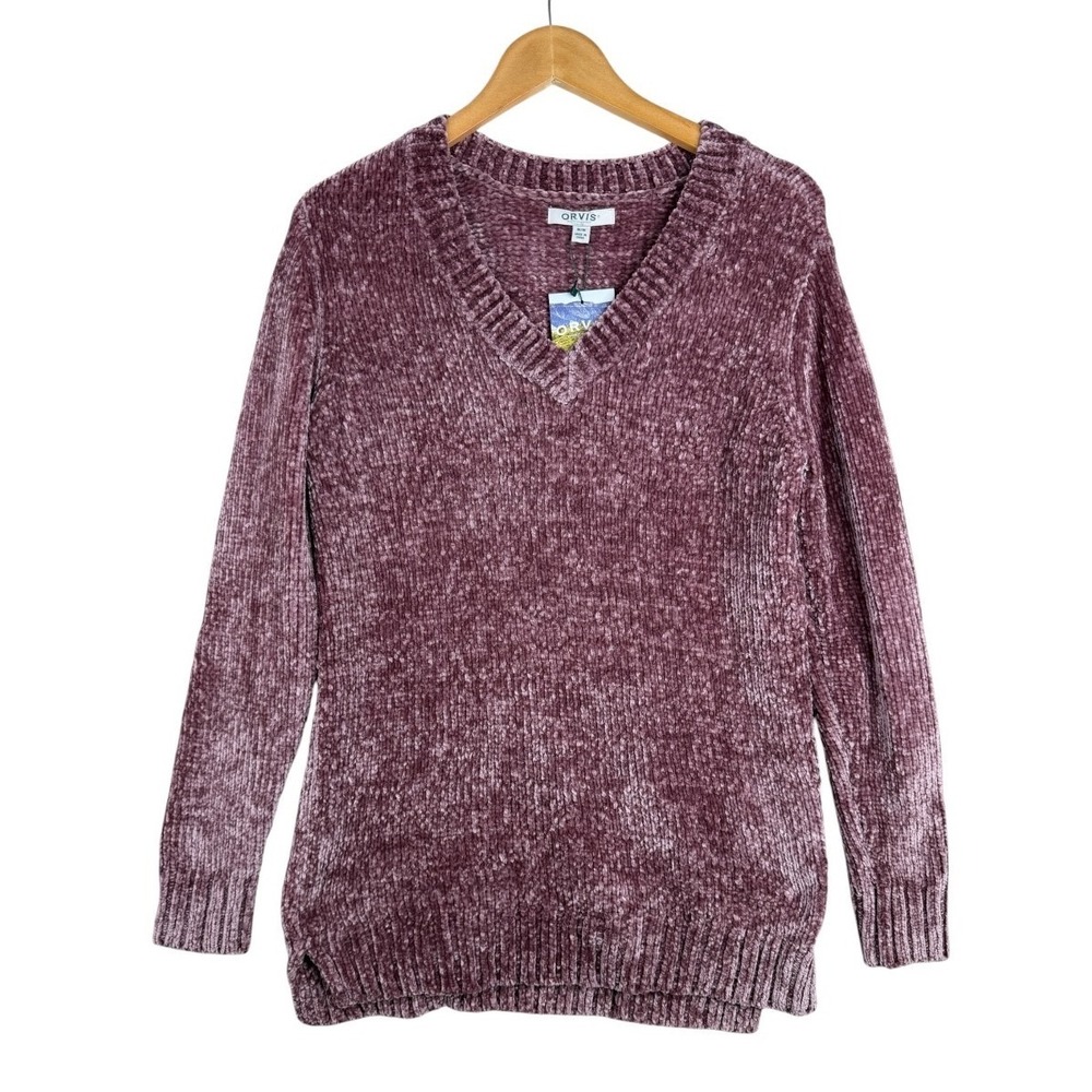 NWT ORVIS Womens Chenille Sweater V Neck Size Medium Mauve Soft Knit Cozy